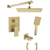 Sapho Cubemix inbouw regendouche vierkant 30cm met wandarm en handdouche goud mat