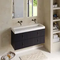 Muebles Estella badmeubel ribbelfront 120cm antraciet mat met solid surface wastafel zonder kraangaten