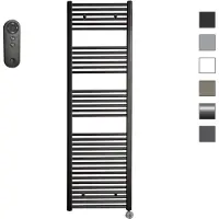 Sanicare HVS elektrische radiator 45x172cm zwart mat met afstandsbediening en thermostaat chroom rechtsonder