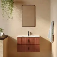 Muebles Marbella badmeubel ribbelfront 80cm terracotta met witte wastafel met kraangat