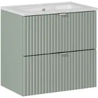 Comad Reed Green badmeubel ribbelfront 60cm met 2 lades en witte wastafel