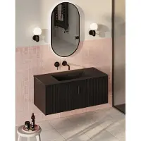 Muebles Raya badmeubel ribbelfront 100cm zwart mat met zwarte wastafel zonder kraangat