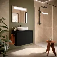 Muebles Project badmeubel 80cm met 2 deuren en toppaneel zwart mat
