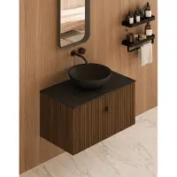 Muebles Costa badmeubel ribbelfront 80cm walnoot met zwart toppaneel zonder waskom