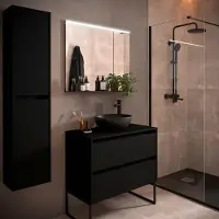 Muebles Project badmeubel 90cm met 2 lades en toppaneel zwart mat