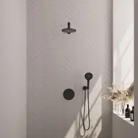 Brauer Black Carving thermostatische inbouw regendouche met 3 standen handdouche, rechte muurarm en hoofddouche 20cm set 79 zwart mat