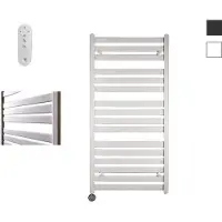Sanicare Moda elektrische radiator 60x120cm wit mat met afstandsbediening en thermostaat zwart linksonder