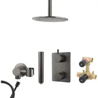 Mueller Ferro inbouw regendouche met hoofddouche 30cm en plafondarm 15cm gunmetal - verouderd ijzer