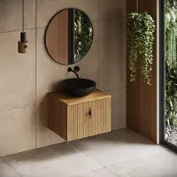Muebles Sierra badmeubel ribbelfront 60cm warm eiken met zwarte waskom
