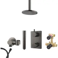 Mueller Ferro inbouw regendouche met hoofddouche 20cm en plafondarm 20cm gunmetal - verouderd ijzer