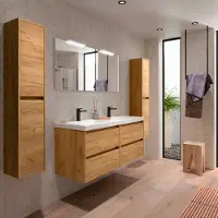 Muebles Project badmeubel 140cm met 4 lades en wastafel warm eiken