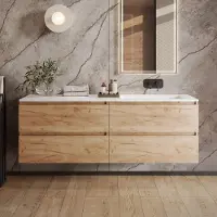 Fontana Cosmos badmeubel 160cm met wastafel rechts zonder kraangat warm eiken