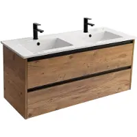 Sanicare Arda badkamermeubel 120cm arrano oak met dubbele keramische wastafel wit