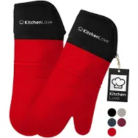 KitchenLove Siliconen Ovenwanten - 2 Stuks - Ovenhandschoenen - Hittebestendig tot 250 °C - Rood