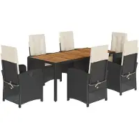 vidaXL 7-delige tuinset met kussens, zwart, van polyrotan