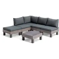 Keter Signature Elements Loungeset - 5 personen - met groene kussens - Cappuccino/Ashwood