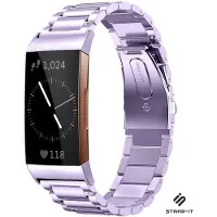 Strap-it Stalen schakel bandje - geschikt voor Fitbit Charge 3 / Charge 4 (lichtpaars)