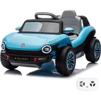 Vrooomy Volkswagen E-Buggy 12V Elektrische Kinderauto 1 tot 5 jaar – Officieel Gelicentieerde Off-Road Buggy met Afstandsbediening – Kinderauto met LED, Bluetooth & Kofferbak – Blauw