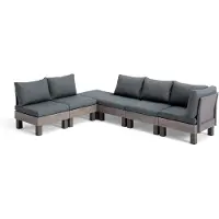 Keter Signature Elements Loungeset - 6 personen - met groene kussens - Cappuccino/Ashwood
