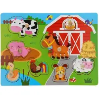 Johntoy Houten Knopjespuzzel Boerderij - Noppenpuzzel Hout