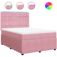 vidaXL Boxspring met matras fluweel roze 140x190 cm