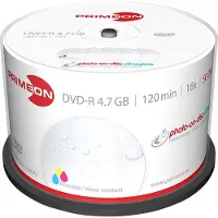 Primeon 2761207 DVD-R disc 4.7 GB 50 stuk(s) Spindel Bedrukbaar, Hoogglans opppervlak, Watervast, Onuitwisbaar
