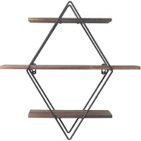 UNHO Wand Zwevende Planken - 3 Tier Geometrisch Diamant Rek - Decoratieve Industriële Hangende Vertoning - Metalen Draad Houten Planken - voor Woonkamer Keuken