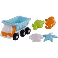 Cavallino Toys Beach kiepwagen met 4 vormen om zand mee te maken, blauw