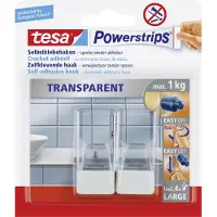 TESA POWERSTRIPS Zelfklevende haak Large Transparant, Wit Inhoud: 2 stuk(s)