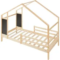 En.casa Kinderbed Lorenskog houten huisbed met valbescherming 200x90 cm naturel []