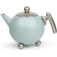 Bredemeijer - Theepot dubbelwandig - Duet Bella Ronde – 1,2 liter - RVS - Lichtblauw