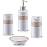 Zeller Badkamer/toilet accessoires set 4-delig - keramiek - Badkameraccessoireset