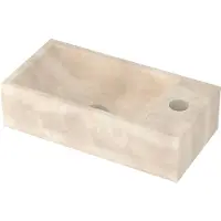 Maxaro Fonteintje WC Travertin Natuursteen Kraangat Rechts 36x9x18 cm | Fonteintje Toilet | Fonteintje WC | WC Fontein | Klein Fonteintje