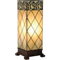 Clayre & Eef Tiffany tafellamp DIAMOND, crème / amber, Woon-/ Eetkamer, Glas, Tiffany, tafellamp