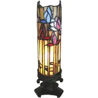 Clayre & Eef Tiffany tafellamp 15x15x27 cm blauw glas rechthoek bloemen