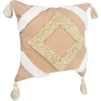 QUVIO Sierkussen met franjes - Gevuld - 45 x 45 cm - Lichtroze/Beige