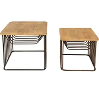 Clayre & Eef Bijzettafel set van 2 ijzer hout salontafel