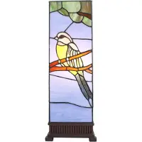 Clayre & Eef Tiffany tafellamp, 18x18x48 cm, blauw glas, vogelmotief