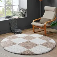 Muratap Milano geblokt hoogpolig rond vloerkleed modern creme- 200 cm rond