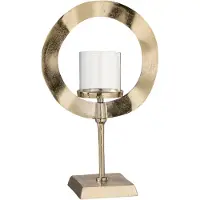 J-Line windlicht rond voet aluminium goud small 29x14x47cm