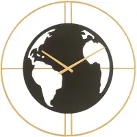 J-Line klok wereldkaart gaten metaal /goud small 60x4x60cm