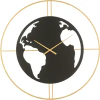 J-Line klok wereldkaart gaten metaal /goud large 90x4x90cm