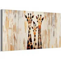 MuchoWow Aluminium schilderij 120x60 cm - Wanddecoratie metaal - Giraffen - Cartoon - Crème - Metalen muurdecoratie woonkamer - Decoratie industrieel - Foto op dibond - Industriële accessoires slaapkamer