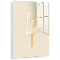 MuchoWow Glasschilderij 120x160 cm - Schilderij acrylglas - Minimalistisch - Waterijsje - Stokje - Beige - Foto op glas - Muurdecoratie woonkamer - Wanddecoratie slaapkamer - Schilderijen