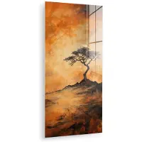 MuchoWow Glasschilderij 80x160 cm - Schilderij acrylglas - Boom - Landschap - Oranje - Foto op glas - Muurdecoratie woonkamer - Wanddecoratie slaapkamer - Schilderijen