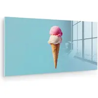 MuchoWow Glasschilderij 160x80 cm - Schilderij acrylglas - Bolletjes - Schepijs - Hoorntje - Blauw - Foto op glas - Muurdecoratie woonkamer - Wanddecoratie slaapkamer - Schilderijen