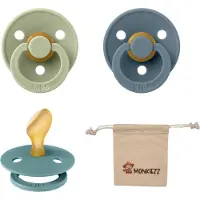 BIBS Dental fopspenen Anatomical 6-18 maanden- Set 3 stuks- Sage , Petrol, Island Sea + Monkiezz speenzakje - orthodontisch- Anatomisch- Maat 2