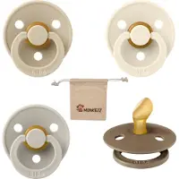 BIBS Dental fopspenen Anatomical 0-6 maanden- Set 4 stuks- Vanilla, Ivory, Sand, Dark Oak + Monkiezz speenzakje - orthodontisch- Anatomisch- Maat 1