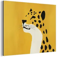 MuchoWow Aluminium schilderij 160x120 cm - Wanddecoratie metaal - Cheetah - Illustratie - Geel - Metalen muurdecoratie woonkamer - Decoratie industrieel - Foto op dibond - Industriële accessoires slaapkamer