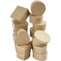 Creativ Company Medium Dozen - Handgemaakte Dozen Papier Maché - DIY Decoratie Dozen - Vier Verschillende Designs - Diameter 10-12 cm - Hoogte 5 cm - 28 Stuks